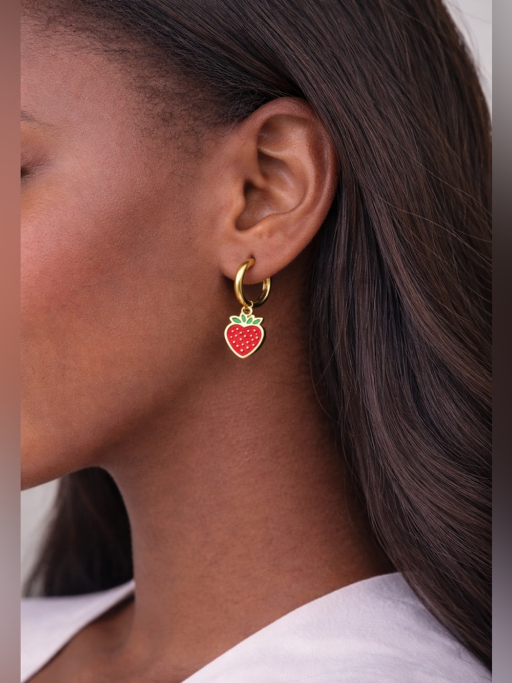 🎂 Strawberry Charms Gold Hoop Earrings